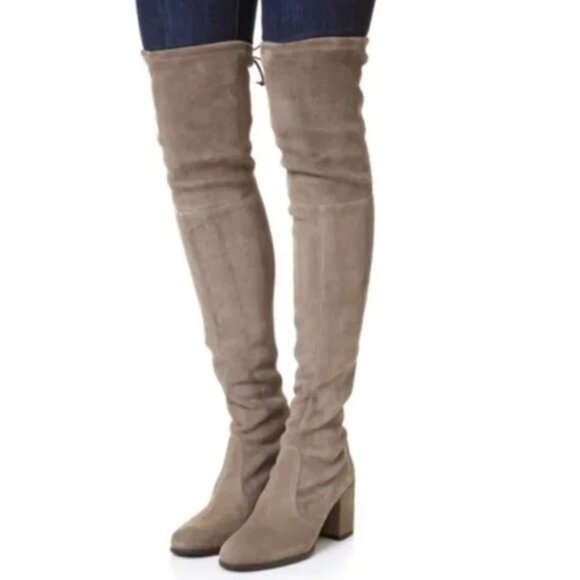 Stuart Weitzman Highland The Knee Boot Suede Grey Taupe Size 8.5 - Picture 1 of 7